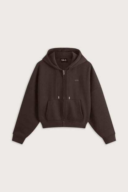 Oversized Cocoon Zip Through Hoodie - Americano
