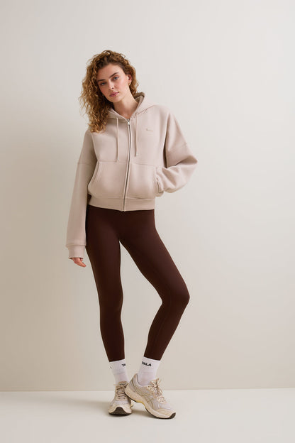 Oversized Cocoon Zip Through Hoodie - Chai