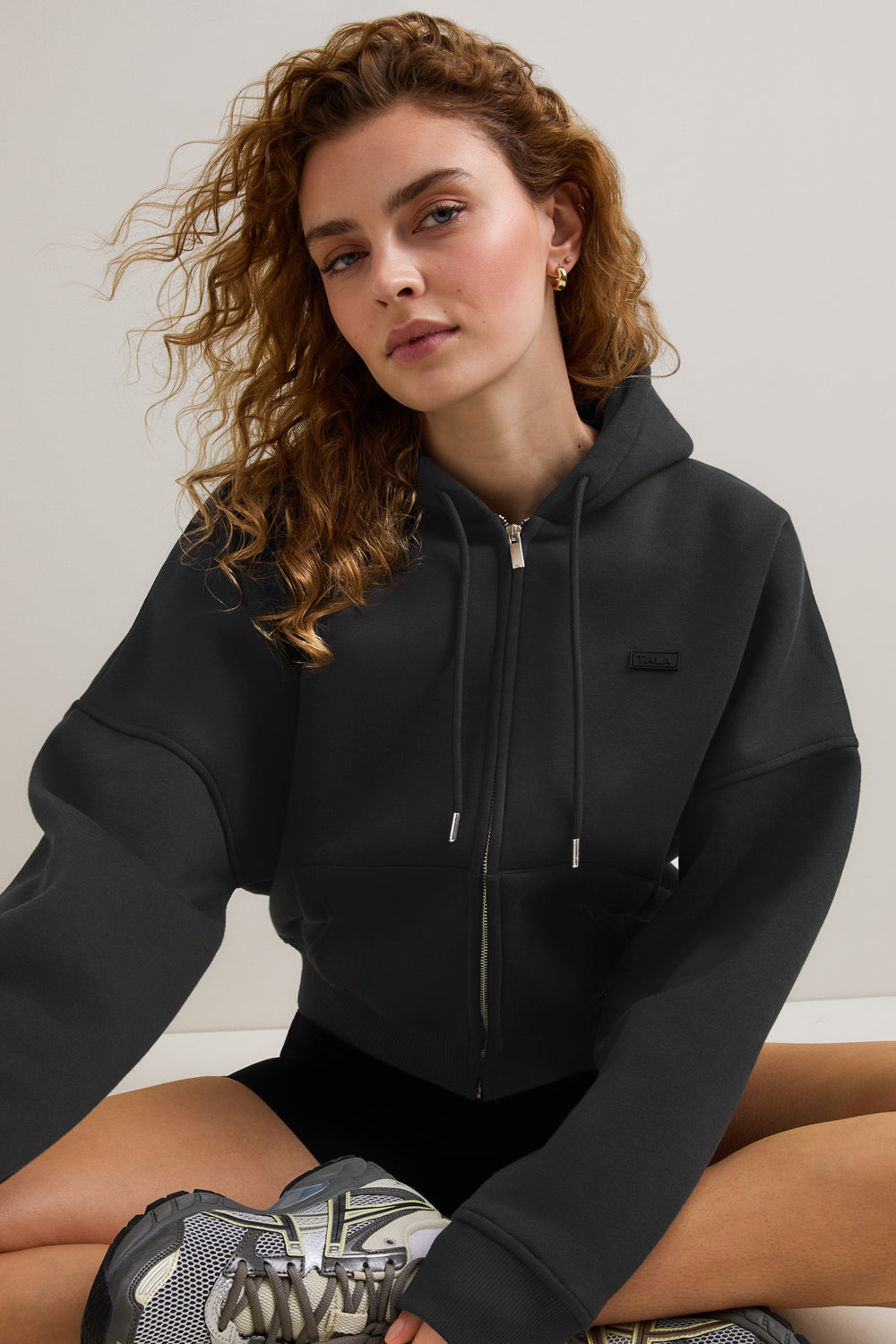 Oversized Cocoon Zip Through Hoodie - Vintage Black