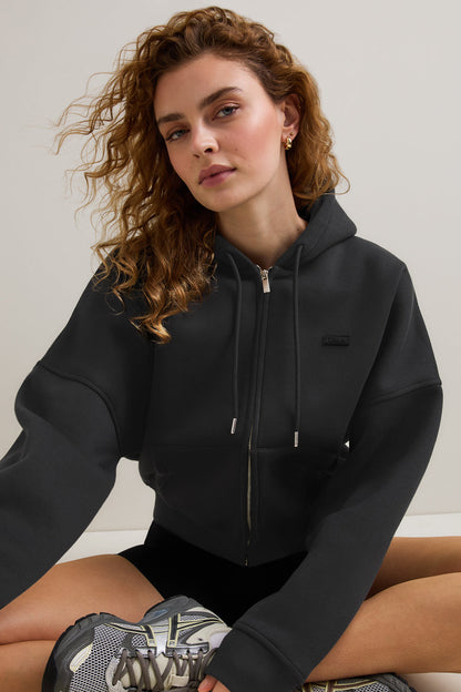 Oversized Cocoon Zip Through Hoodie - Vintage Black