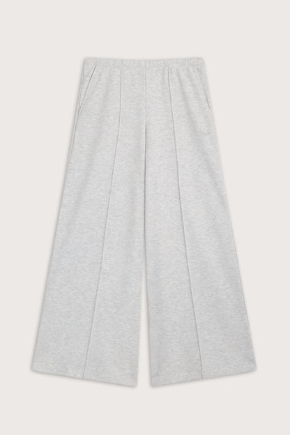 Mid Rise Pintuck Ultra Wide Leg Jogger - Grey Marl