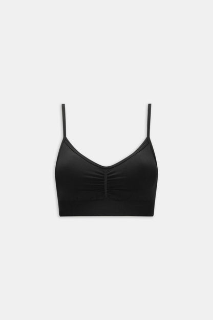 Sculpt Seamless Ruched Sports Bra - Black Marl