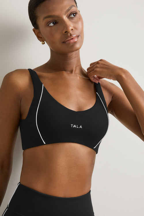 SkinLuxe Contrast Piping Sports Bra - Shadow Black