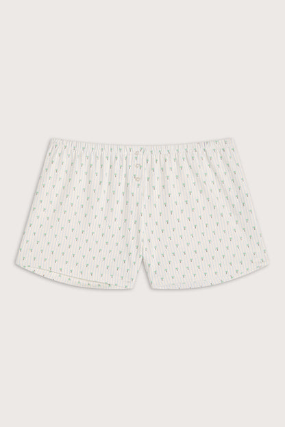 Button Pyjama Shorts - Blue Stripe Palm Print