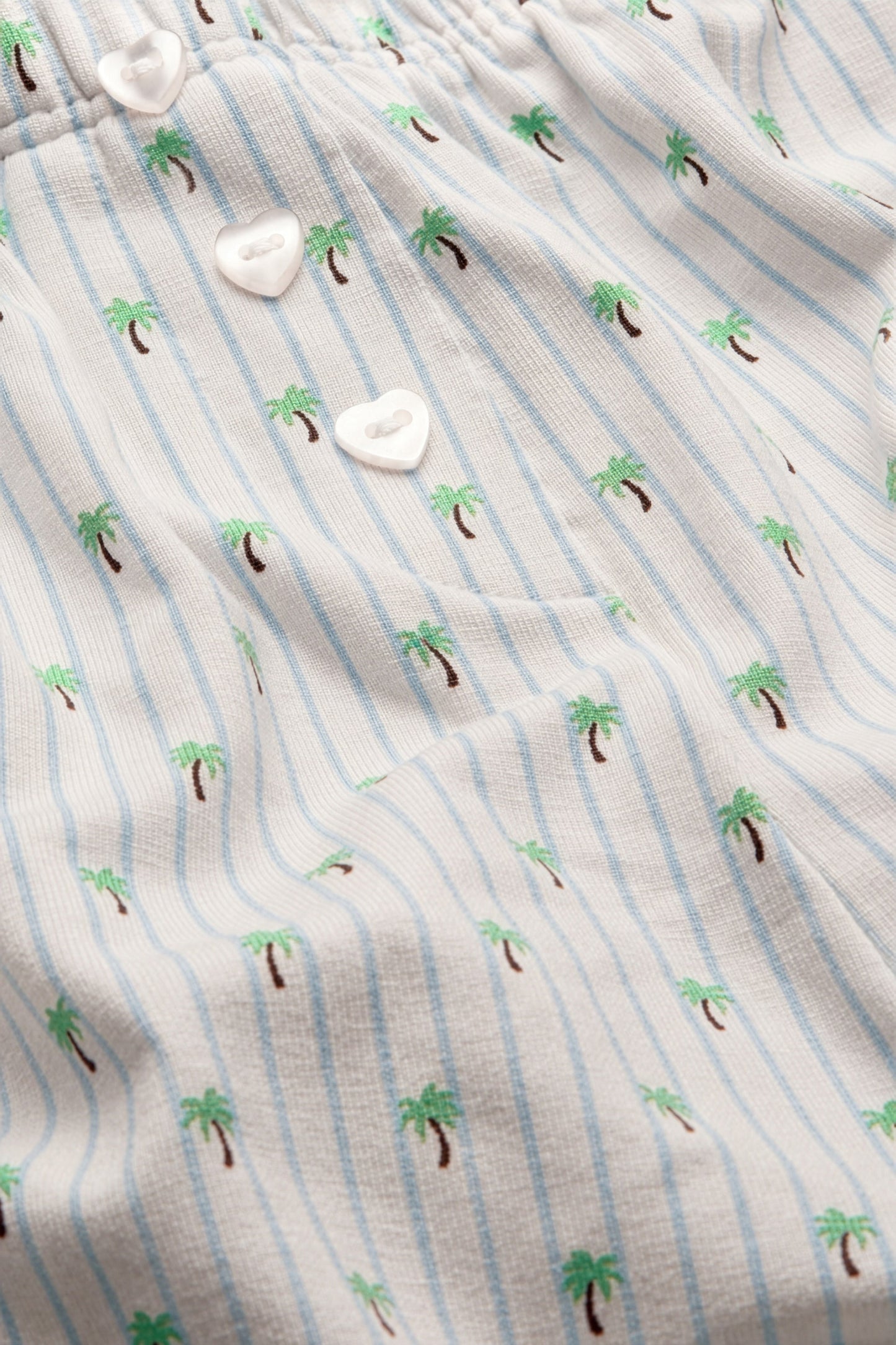 Button Pyjama Shorts - Blue Stripe Palm Print