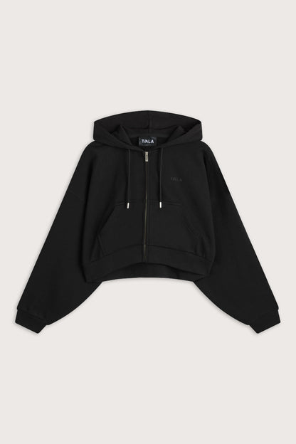 Relaxed Cotton Cocoon Hoodie - Shadow Black