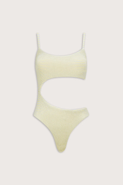 Crinkle Cut Out Swimsuit - Blue / Yellow