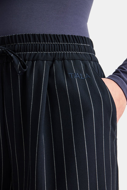 Drawstring Wide Leg Trousers - Navy Stripe
