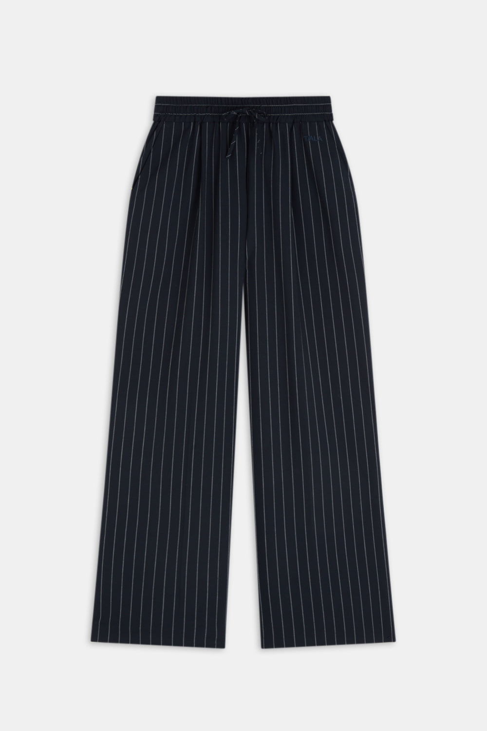 Drawstring Wide Leg Trousers - Navy Stripe