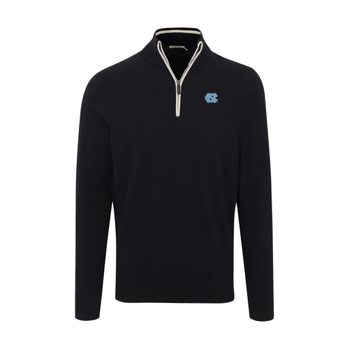 North Carolina Black with White Trim Luxury Touch Cotton and Cashmere Quarter Zip Sweater