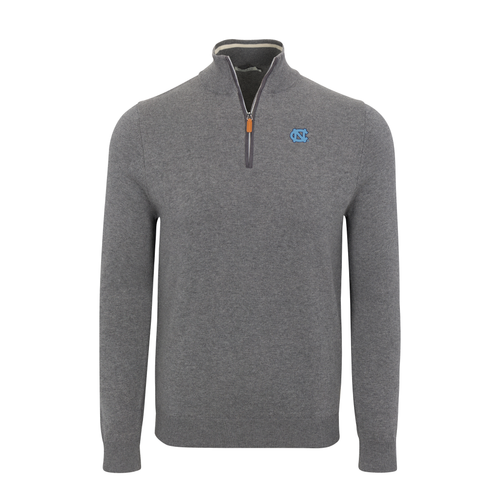 North Carolina Grey with Grey Trim Luxury Touch Cotton and Cashmere Quarter Zip Sweater