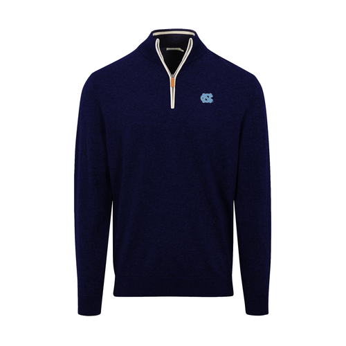 North Carolina Navy with White Trim Luxury Touch Cotton and Cashmere Quarter Zip Sweater