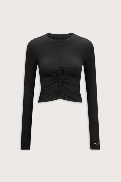 UltraLite Ruched Long Sleeve Top - Black