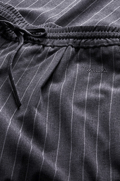 Drawstring Wide Leg Trousers - Charcoal Grey Stripe