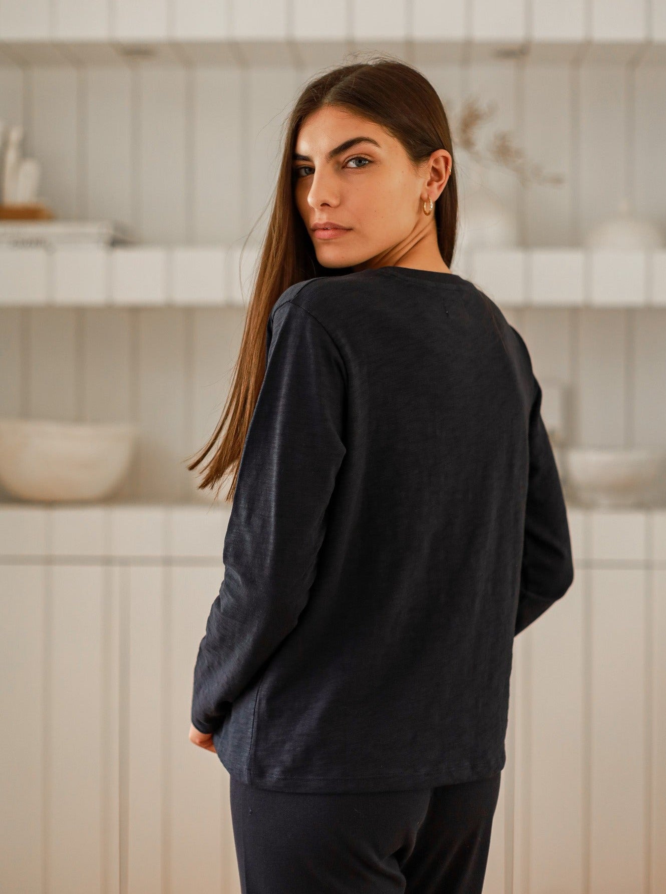 Chloe Long Sleeved Tee in Slub