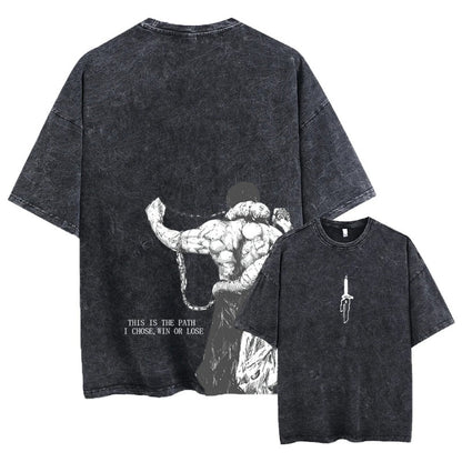 2024Men and Women Anime Printed Washed Short Sleeve Retro
