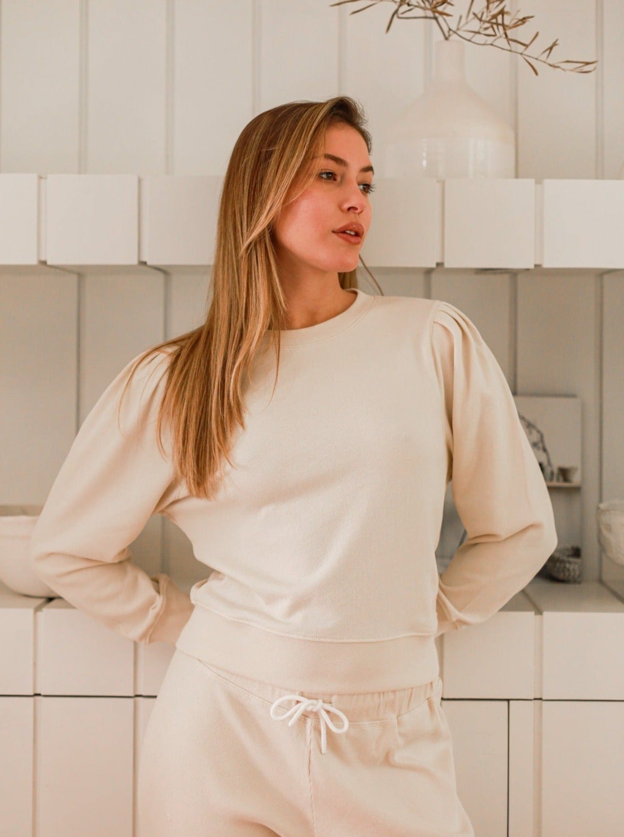 Jewel Puff Sleeve Crew